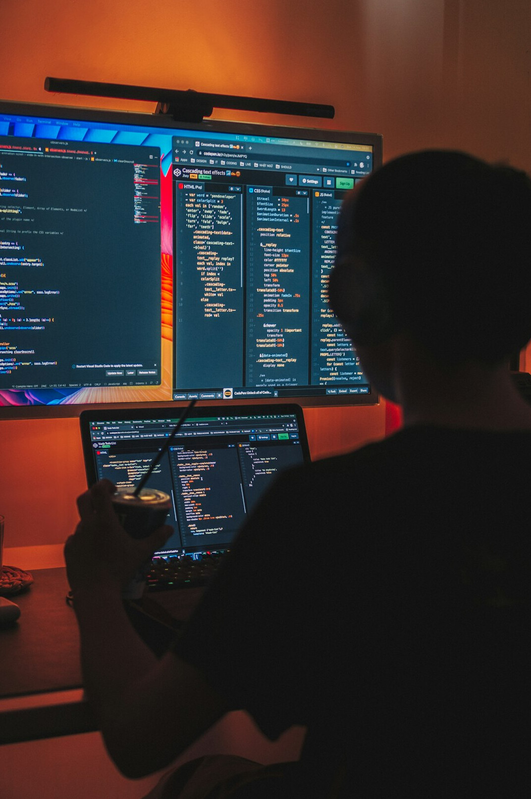 young programmer coding at night